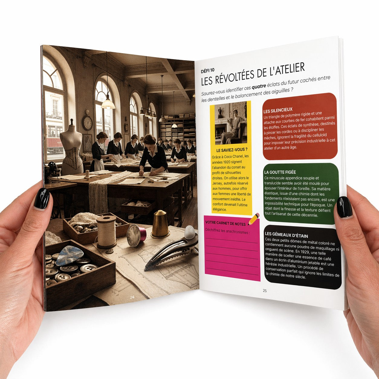 Aperçu d'un défi visuel OTIOR : cherchez l'intrus parmi les fiches anecdotes historiques et culturelles.